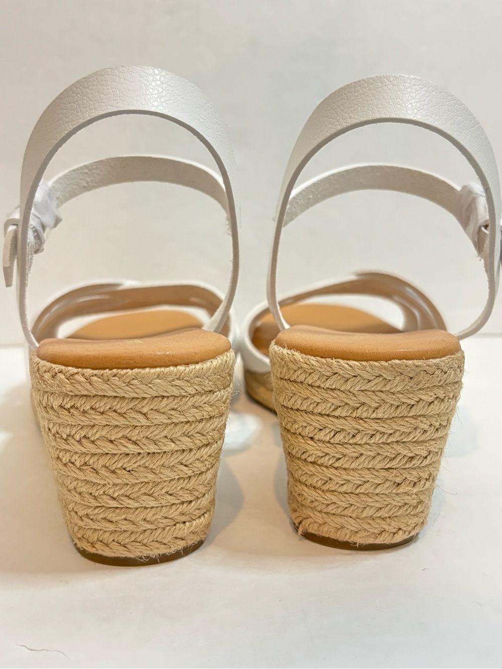 NWT Lands' End White Leather Strappy Espadrille Wedge Sandals 10 - Picture 7 of 10